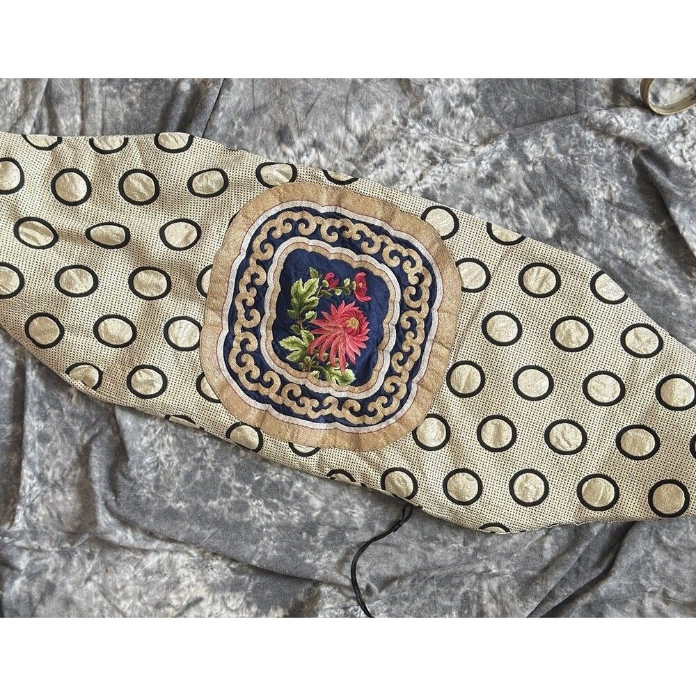 Vintage Chinese Theatrical Costume Sash Gold Embroidered Chrysanthemum Obi Sony